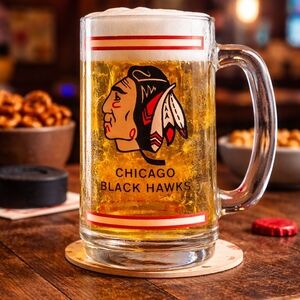 Vintage NHL Chicago Blackhawks Glass Beer Mug